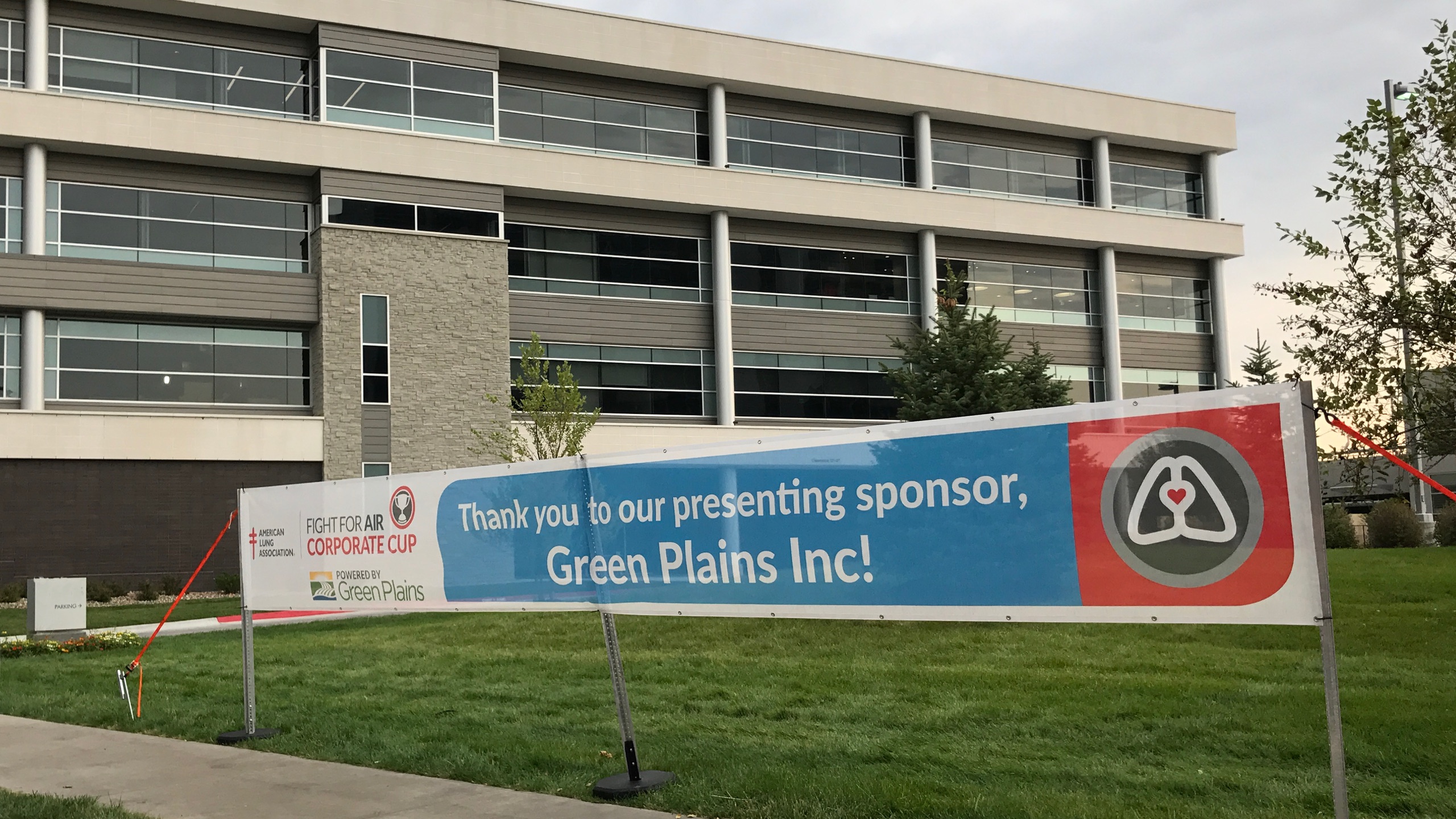 Corporate Cup Sponsorship banner outside of the Green Plains Corporate Headquarters